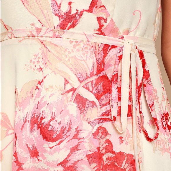 Lulu's | Dresses | Lulus Elegantly Inclined Cream And Coral Floral Print  Wrap Maxi Dress | Poshmark